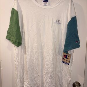 Champion Men's White Tee with Green Sleeves